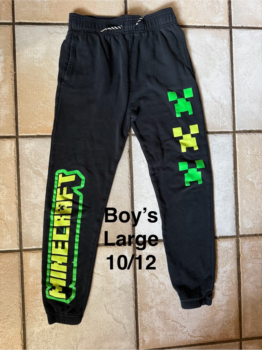 Minecraft Boys Black Jogger Pants with Green Graphic